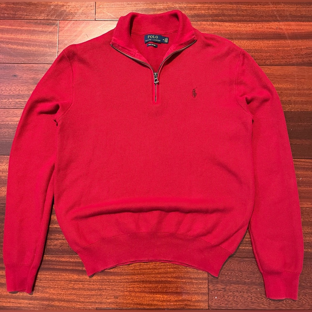 Ralph Lauren Men's Red Zip-Up Sweater